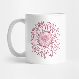 Viva Magenta Sunflower Floral Line Drawing Mug